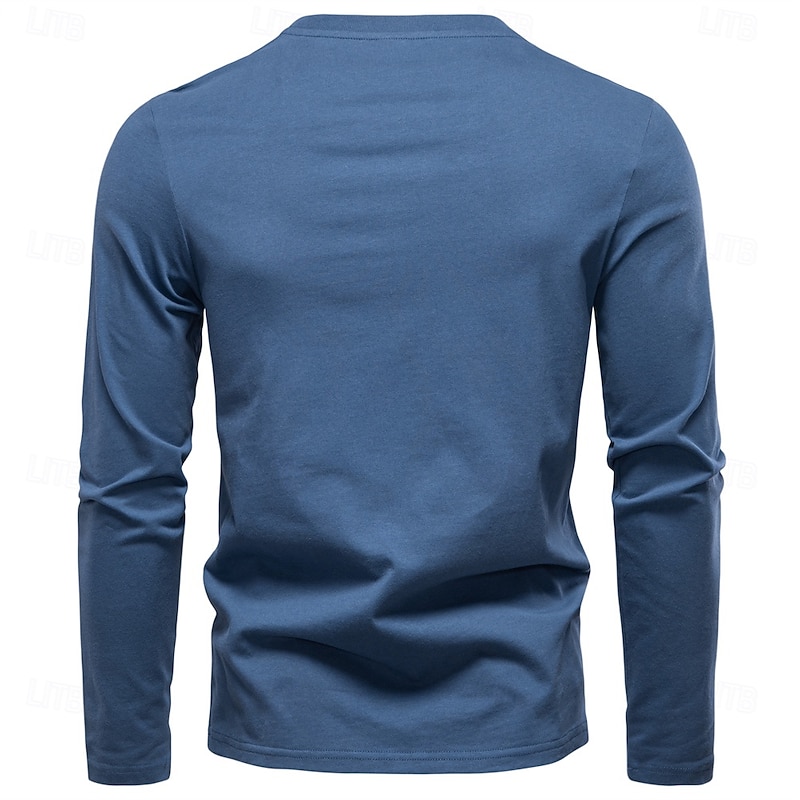 Men's Cotton Shirt Long Sleeve Cool Daily Minimalism Buttons Henley School Training Outdoor Colored Gray Black Blue Henley T-Shirt2