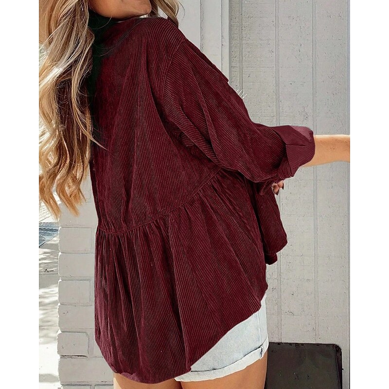 Women's Shirt Jacket Shacket Comfortable Ruched Pocket Casual Plain Holiday Casual Daily Weekend Single Breasted Regular Turndown Regular Fit Long Sleeve Outerwear Red Green Fall Winter4