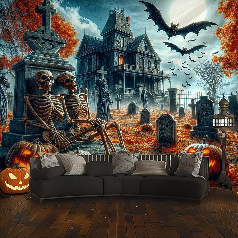 Halloween Tapestry Banners Wall Hangings Skeleton Pumpkin Dark Punk Gothic Style Party Dorm Shooting Backgrounds Home Decor2