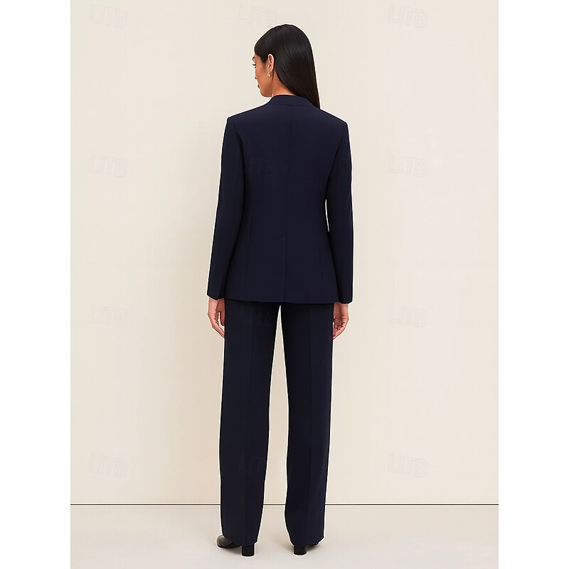 Women's 2 Pieces Suits Formal Wedding Guest Elegant Vintage Simple Collarless Long Sleeve Floor Length Lapel Single Breasted4