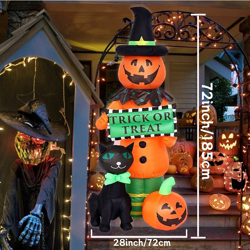 1 Pc 1.8M/5.91FT 2025 New Halloween Pumpkin and Black Cat LED Inflatable Air Model Indoor and Outdoor Courtyard Lawn Garden Party Festival Atmosphere Decorative Light US/EU/UK/AU Plug4