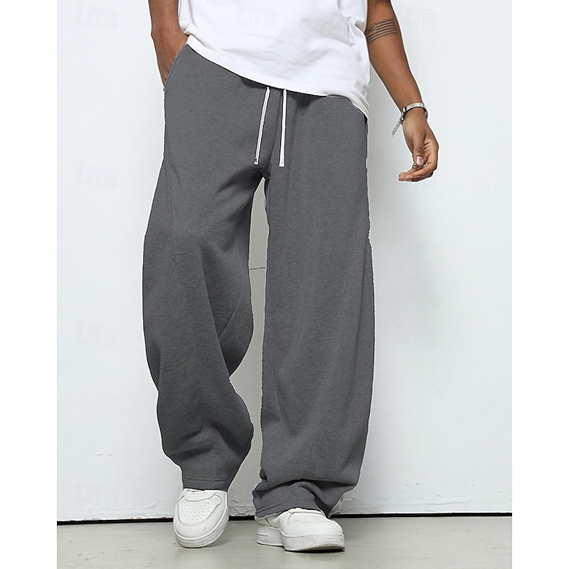 Men's Sweatpants Trousers Straight Leg Sweatpants Drawstring Pocket Elastic Waist Plain Comfort Sports Outdoor Daily Fashion Casual Black Light Grey Micro-elastic3