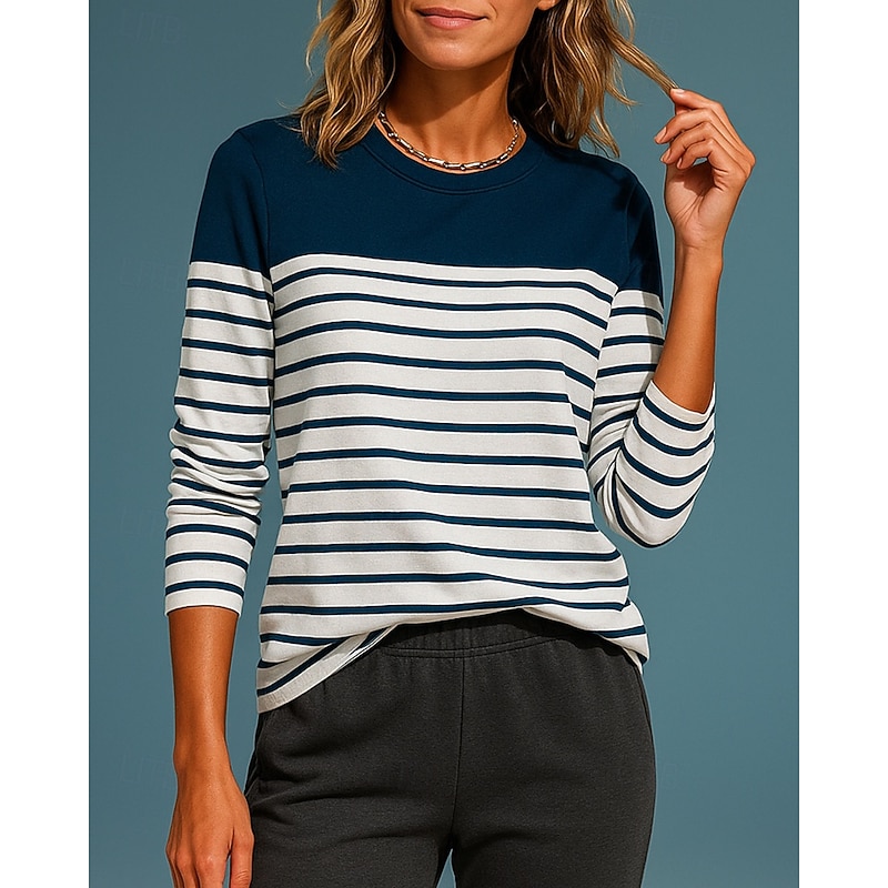 Women's Pullover Sweatshirt Casual Tops Long Sleeve Top Athleisure Fall Stripes Fashion Outdoor Travel Sportswear Activewear Black White Red4