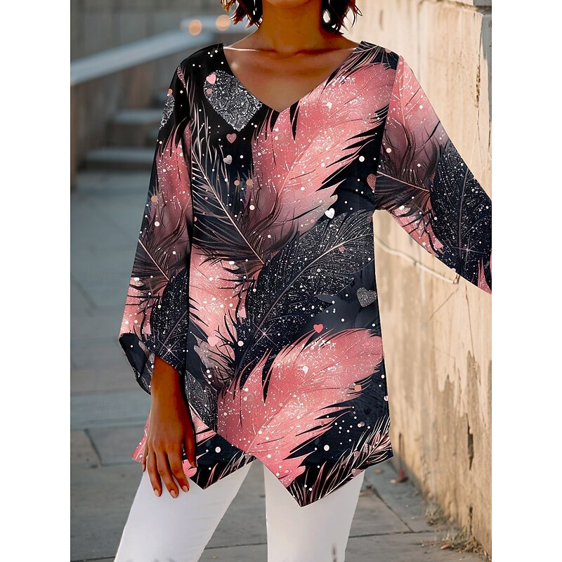 Women's Blouse Graphic Animal Vintage Stylish Casual 3/4 Length Sleeve V Neck Regular Tops Daily Holiday Print Pink Navy Blue Green Rainbow Summer Spring Fall3