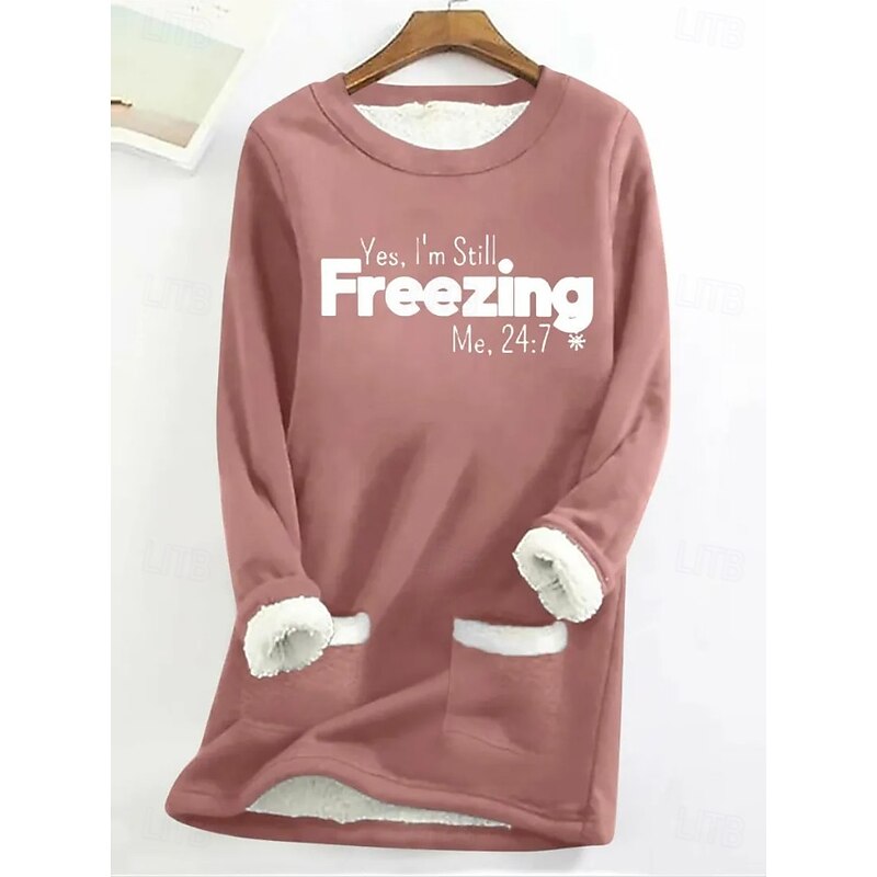 Women's Pullover Sweatshirt Dog Letter Warm Casual Fuzzy Long Sleeve Crew Neck Long Tops Casual Sports Pocket Print Black Pink Blue Gray Winter2