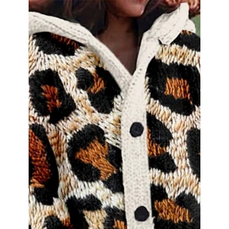 Women's Cardigan Vacation Daily Floral Ribbed Hooded Knitted Print Front Pocket Long Sleeve Regular Tops Knit Outdoor Daily Holiday Yellow Khaki Fall Winter2