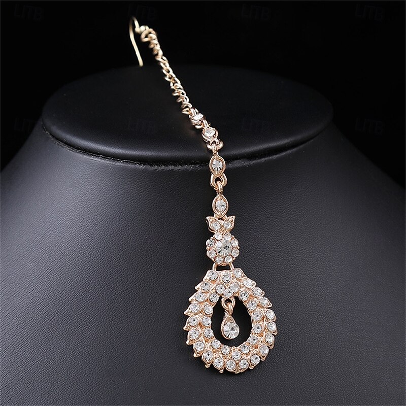 Jewelry Set Three-piece Suit Gold Rhinestone Chrome Earrings Necklace Women's Elegant Vintage Fashion Vintage Style Classic Jewelry Set For Wedding Party Wedding Guest4