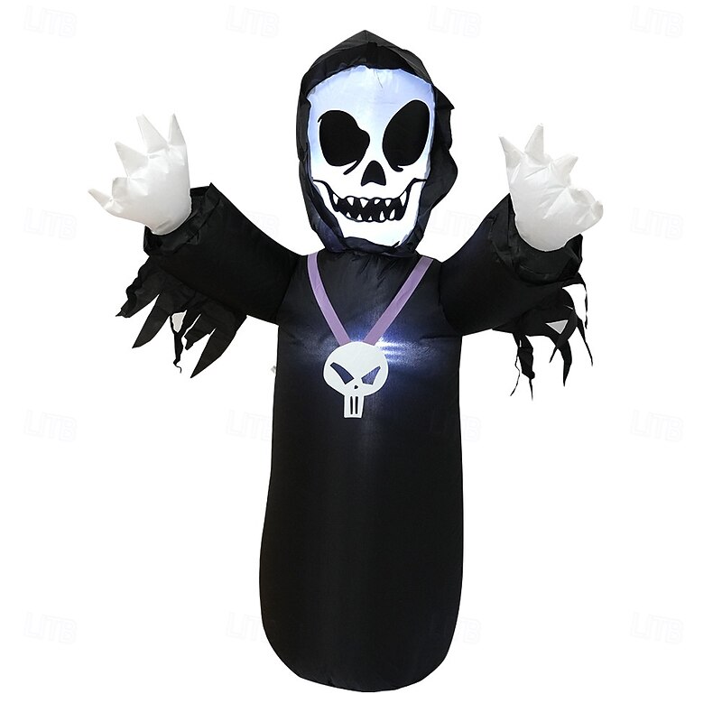 1 Pc 1.2M Halloween God of Death Skull LED Light Inflatable Air Model Indoor and Outdoor Courtyard Garden Party Halloween Festival Atmosphere Decorative Light EU/US/UK/AU Plug4