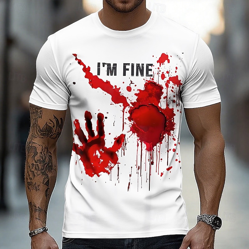 Halloween Men's T Shirt Blood stains Round Neck Clothing Apparel 3D Print Street Daily Short Sleeve Fashion Cool Classic