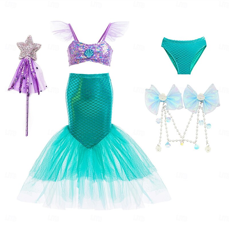 Girls' Dress Mermaid Sleeveless Performance Halloween Dress Cosplay Costume Cute Polyester Summer 4-7 Years Multicolor Blue Purple Performance Party Halloween Easy Halloween Costumes Dress Up2