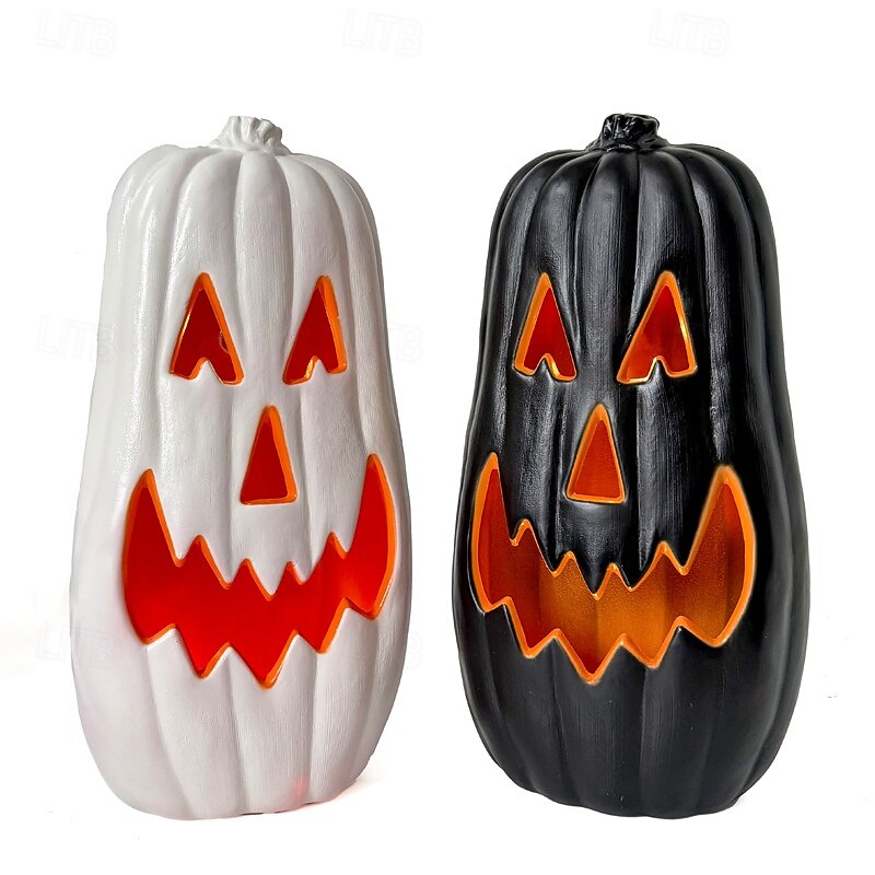 Halloween Black and White Pumpkin Lantern Automatic Switch LED Garden Paradise Glowing Creative Atmospheric Ornament4