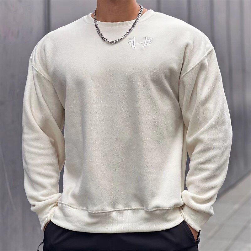 Men's Sweatshirt Fleece Sweatshirt Black Green Beige Gray Crew Neck Plain Sports & Outdoor Daily Holiday Polyester Streetwear Basic Casual Fall Winter Clothing Apparel Hoodies Sweatshirts4