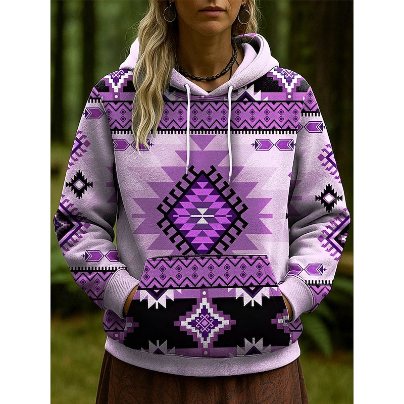 Women's Pullover Hoodie Sweatshirt Graphic Geometric Casual Long Sleeve Hooded Regular Tops Party Evening Wear Street Dailywear Blue Purple Brown Green Gray Spring Fall Winter4