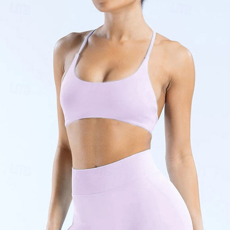 Women's Workout Tank Tops Sports Bra Underwear Medium Support Breathable Criss-Cross Back Solid Color Sport Activewear Wine Red Black Gym Workout Athletic4