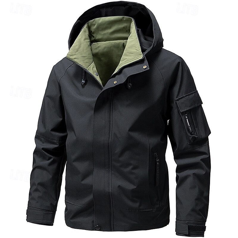 Men's Jacket Casual Jacket Outdoor Vacation Warm Zipper Pocket Fall Winter Plain Fashion Streetwear Standing Collar Regular Black Ginger Green Khaki Jacket4