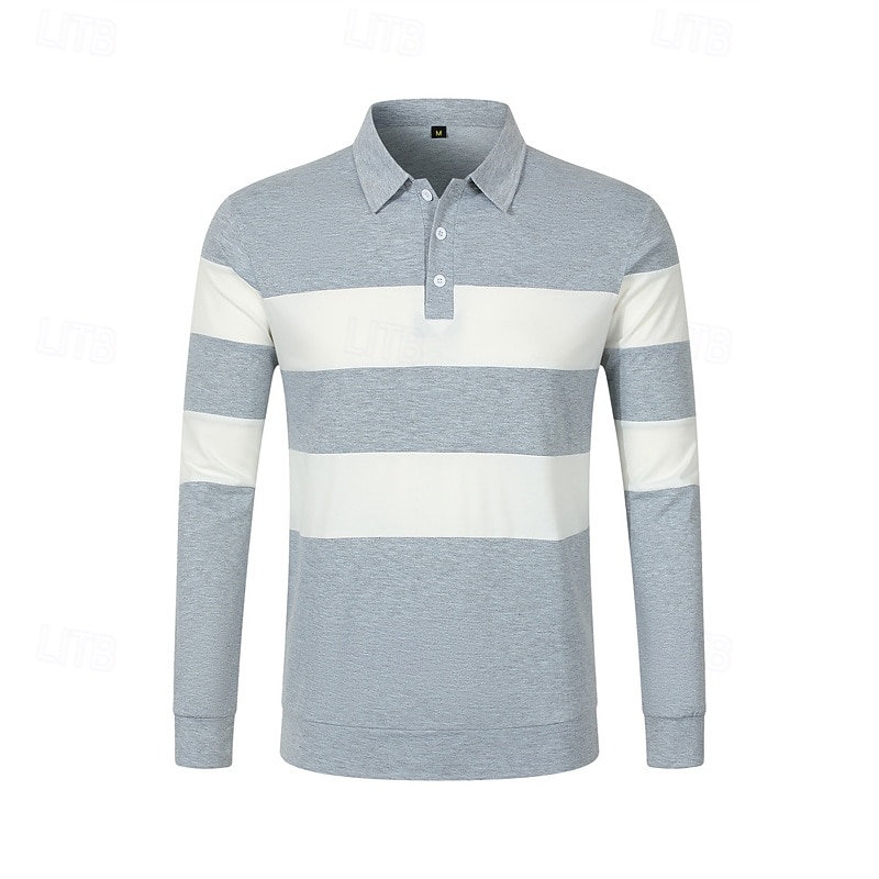 Men's Golf Shirt Golf Polos Shirts Work Casual Lapel Long Sleeve Basic Modern Color Block Stripe Buttons Spring Fall Regular Fit Black White Army Green Gray Golf Shirt3