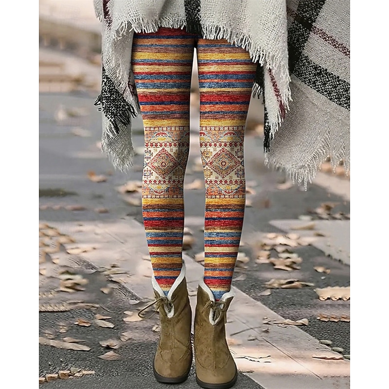 Women's Pants Trousers Leggings Cozy Leggings Streetwear Casual Full Length High Waist Striped Elastic Waist Print Breathability Comfortable Stretchy Vacation Street Daily Wear White Yellow Pink Red3