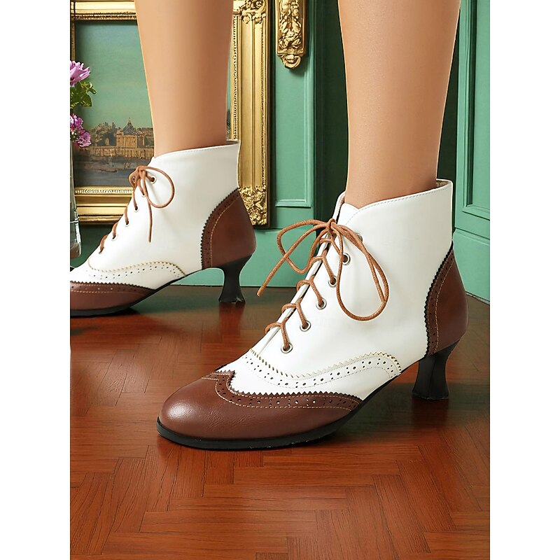 Women's 1950s Vintage Oxford Ankle Boots – Two-Tone Lace-Up Brogue Heels with Wingtip Design, Edwardian Style for Retro Outfits, Cosplay, Tea Parties and Daily Wear4