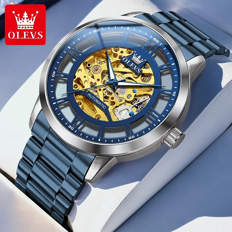 OLEVS 6728 Mens Watch Original Skeleton Automatic Mechanical Watch Waterproof Luminous Watches For Man Stainless Steel Watch2