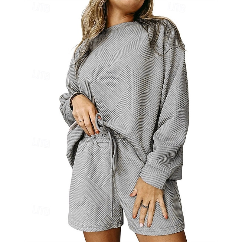 Women's Sports Fashion Shorts Sets Bolero Top Sweatshirt Long Sleeve Crew Neck Solid Color Drawstring Vacation Casual Daily Black White Yellow Spring Regular Fit