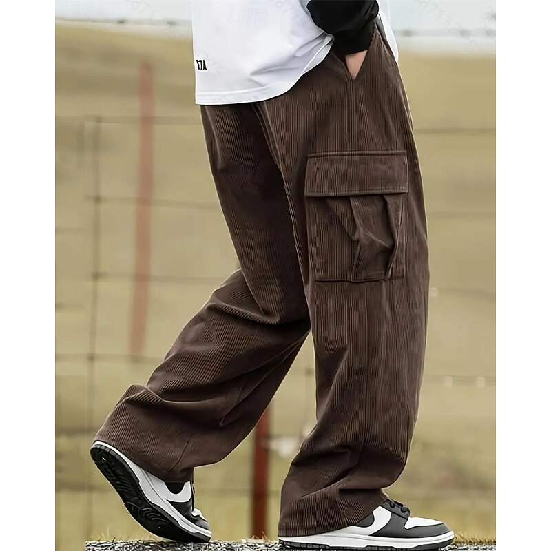 Men's Sweatpants Corduroy Pants Trousers Cargo Sweatpants Drawstring Pocket Elastic Waist Plain Comfort Sports Outdoor Daily Fashion Casual Black Camel Micro-elastic2
