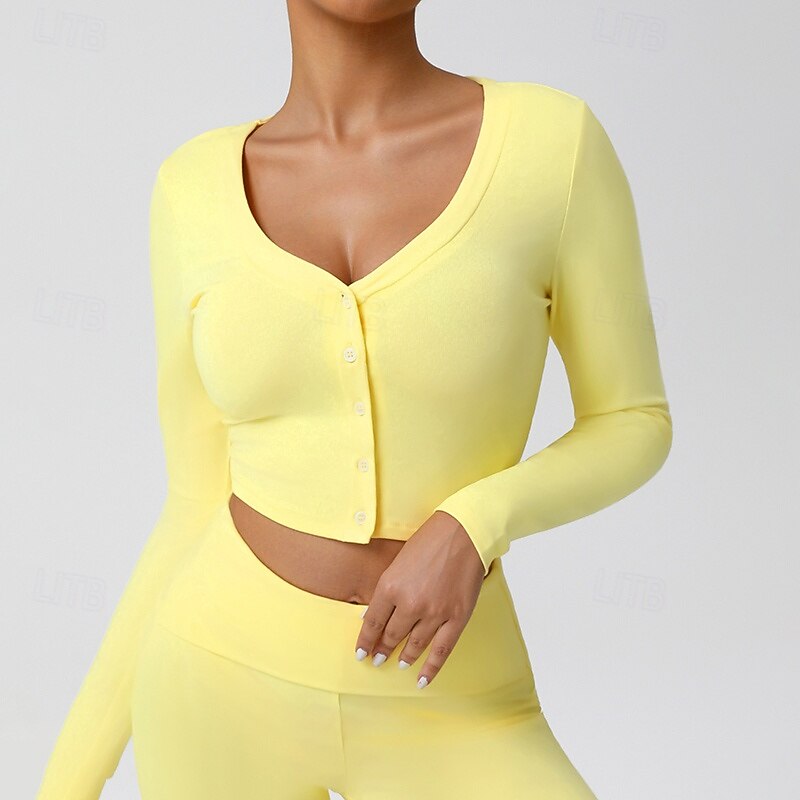 Women's Solid Colored Tennis Shirt Stylish Breathable Tennis Pickleball Running Shirt Light Yellow Black Yellow Tennis Clothing