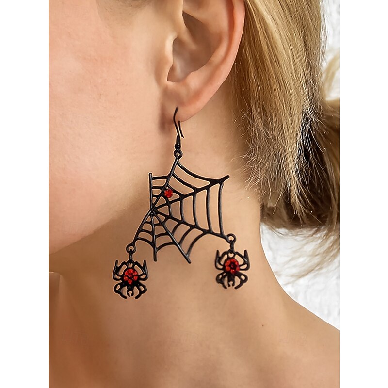 Women's Halloween Gothic Spider Web Necklace and Earrings Set, Black Red Crystal Insect Jewelry for Costume Parties and Cosplay2