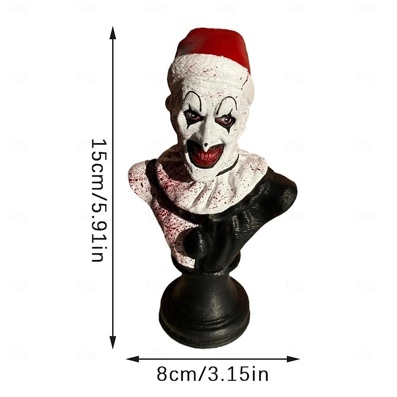Horror Art Clown Bust Statue, Halloween Clown Ornaments, Resin Horror Movie Clown Figures Sculpture, Realistic Scary Halloween Decoration Props for Indoor Outdoor Home Office Garden Decor3