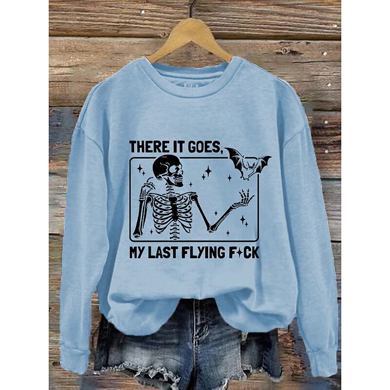 Halloween Women's Pullover Sweatshirt Skulls Graphic Fashion Casual Long Sleeve Crew Neck Regular Tops Street Dailywear Casual Print Black White Pink Blue Orange Fall Winter4