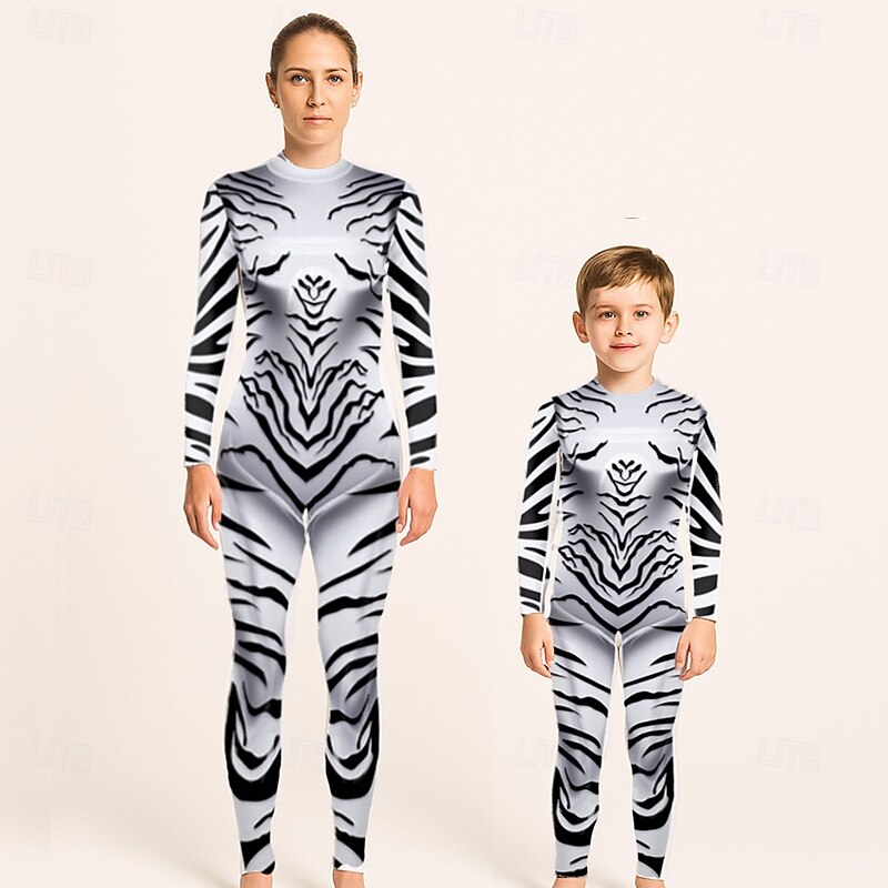 Family Jumpsuit Halloween pattern Street Print Black White Red Long Sleeve Matching Outfits