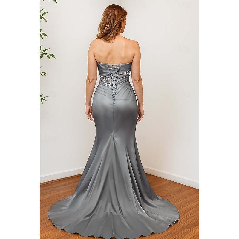 Mermaid Sequin Evening Gown Elegant Dress Wedding Guest Formal Evening Sweep / Brush Train Sleeveless Strapless Satin with Crystals Masquerade Dress to impress2