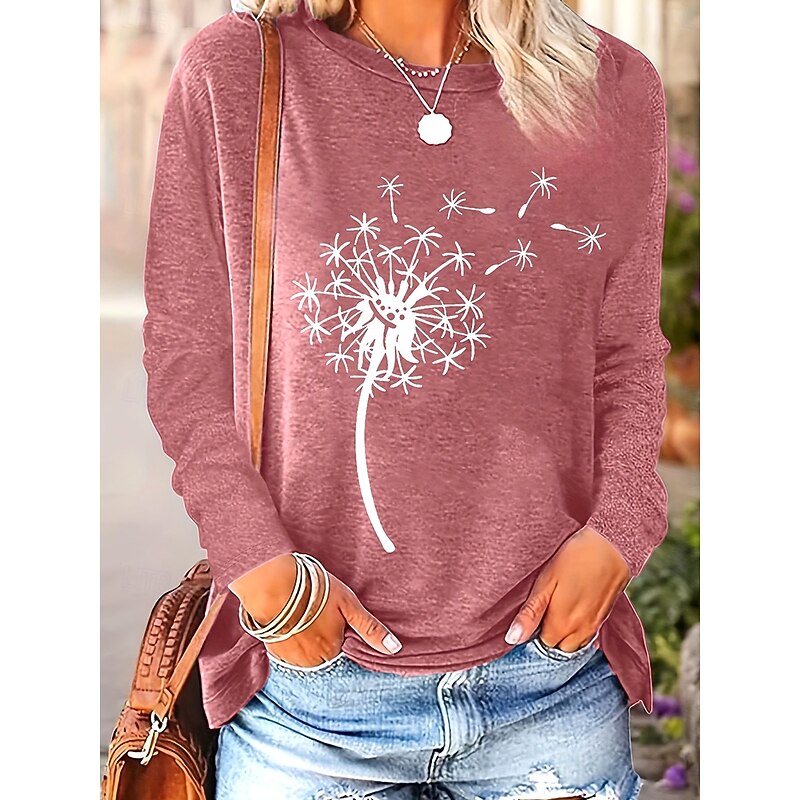 Women's T Shirt Floral Graphic Plants Vintage Stylish Classic Long Sleeve Crew Neck Round Neck Regular Tops Daily Print Black Dusty Rose Dusty Blue Khaki Summer Spring Fall4