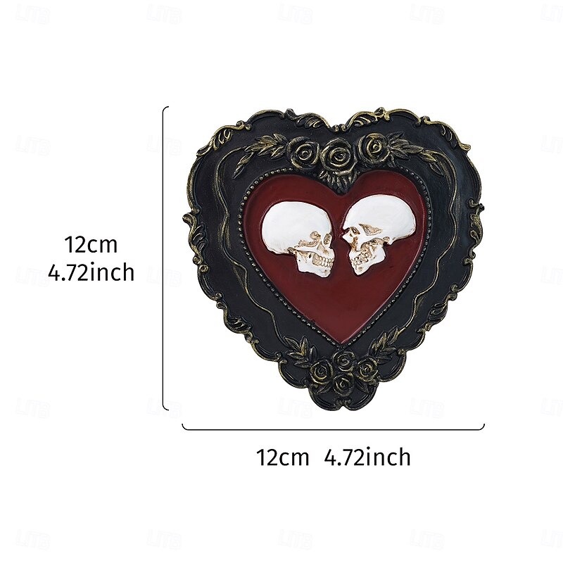 Halloween Decor Resin Heart Skull Wall Hanging, Handmade ABS Resin Love Skull Ornament, Day of the Dead Gothic Home Decoration for Living Room, Study, Store & Halloween Party2