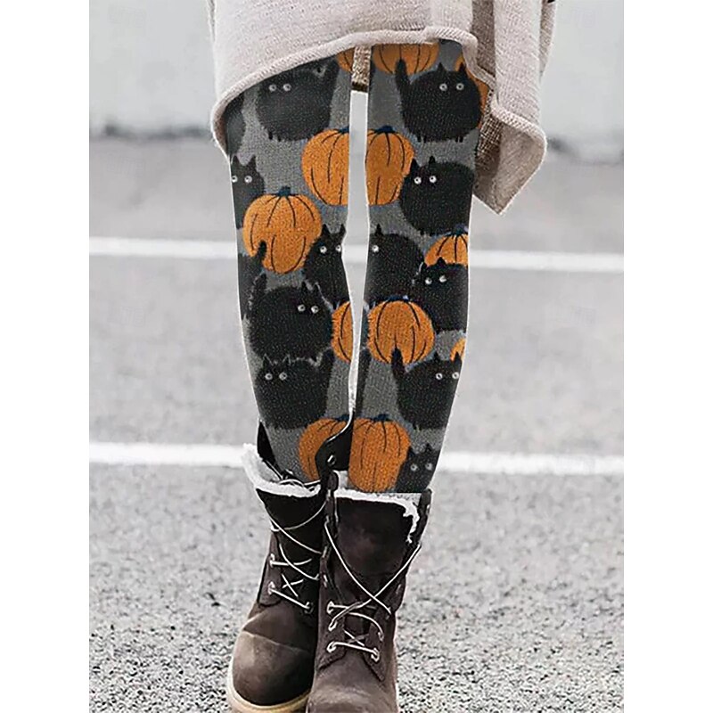 Women's Leggings Vacation Vintage Ethnic Style Ankle-Length High Waist Graphic Animal Cat 3D Print Quick Dry Breathability Soft Stretchy Outdoor Home Causal Black White Blue Orange Fall Slim Fit3