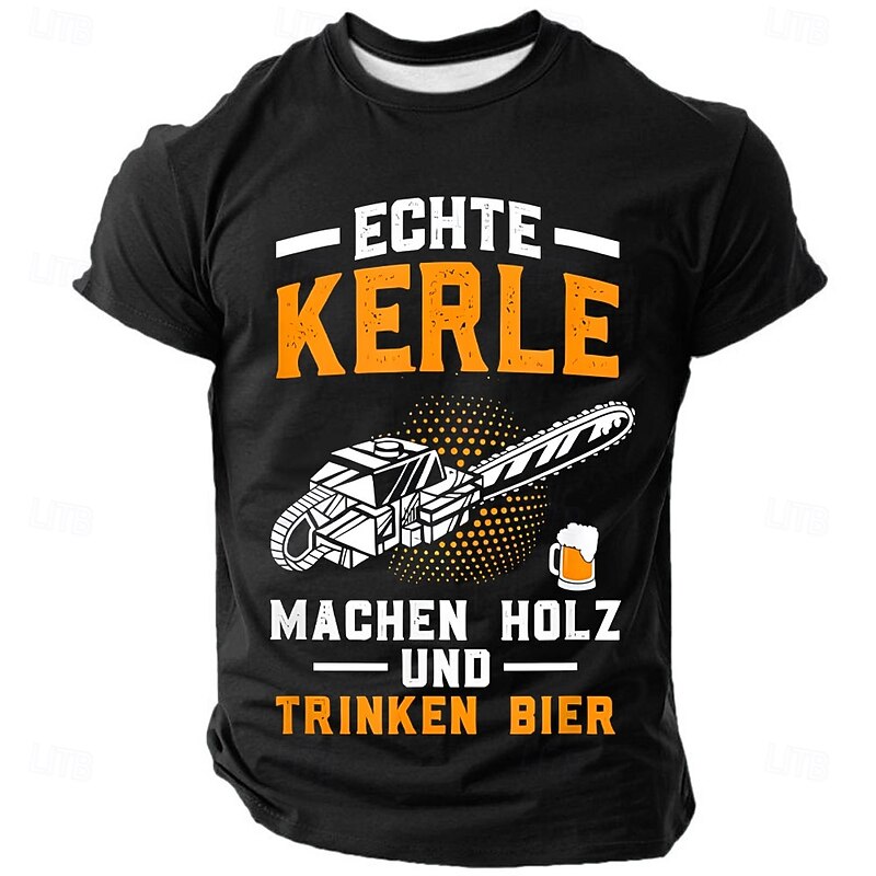 Men's Graphic T-Shirt 'Real Guys Cut Wood & Drink Beer' Short Sleeve Lumberjack Beer Lover Design