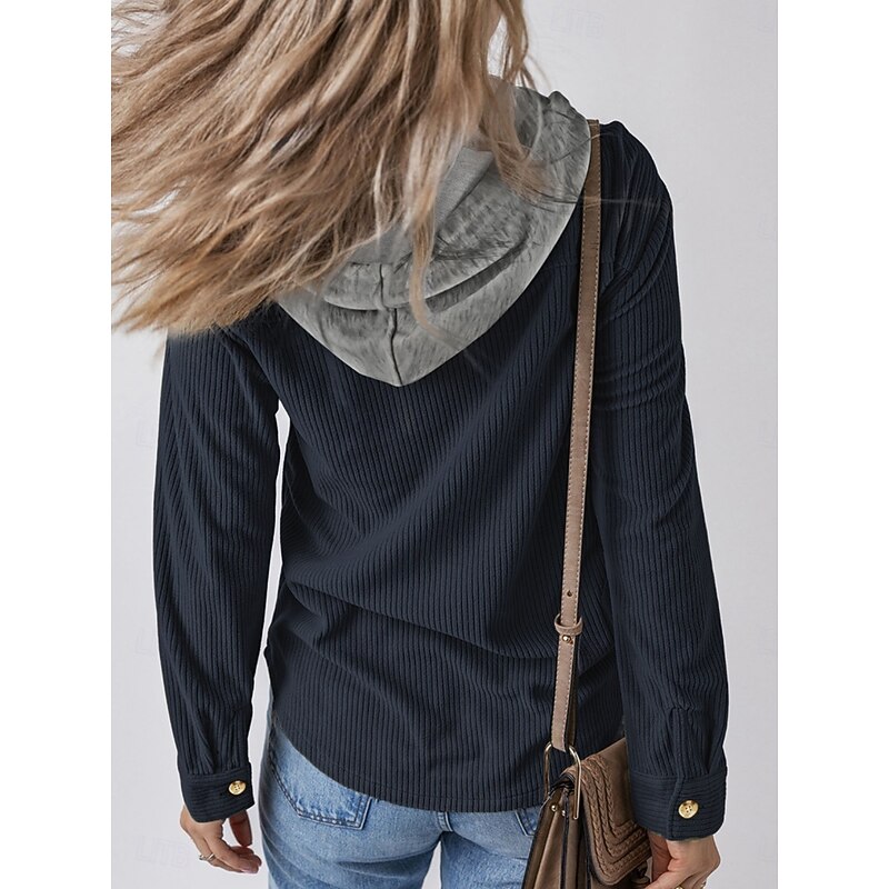 Women's Hoodie Jacket Comfortable Breathable Buttons Casual Plain Vacation Street Casual Daily Wear Single Breasted Regular Hooded Regular Fit Long Sleeve Outerwear Navy Black Army Green Spring Fall3