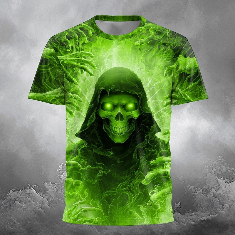 Halloween Men's Grim Reaper 3D Reaper T Shirt Short Sleeve T shirt 3D Print Crew Neck Shirt Exaggerated Designer Horror Party Street Holiday Red Blue Green Summer Spring All Seasons Clothing Apparel