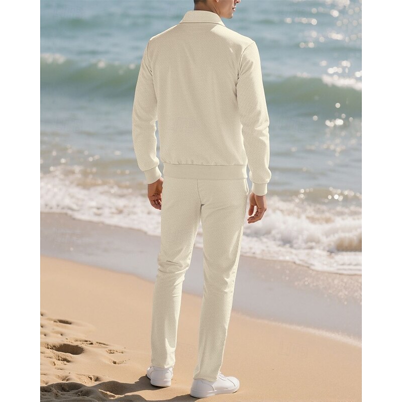 Men's Lightweight Jacket Casual Jacket Set Vacation Daily Breathable Pocket 2 Piece Spring Fall Plain Fashion Classic Lapel Regular Black White Royal Blue Khaki Gray Jacket4