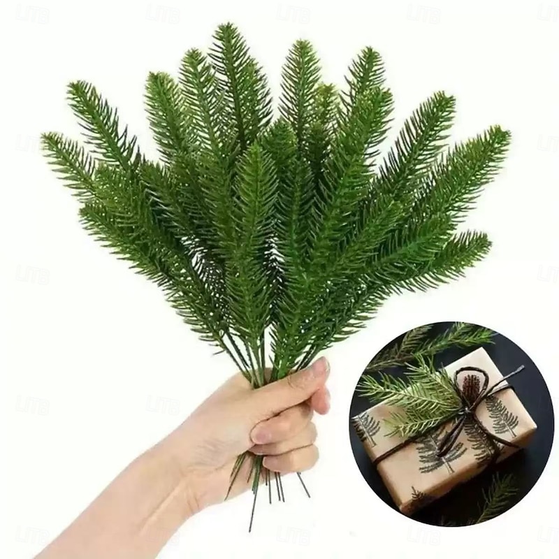 50PCS Artificial Christmas Pine Needle Branches – Double-Sided Plastic Faux Greenery for DIY Wreaths, Home, Garden, and Table Holiday Decorations – Suitable for All Room Types3