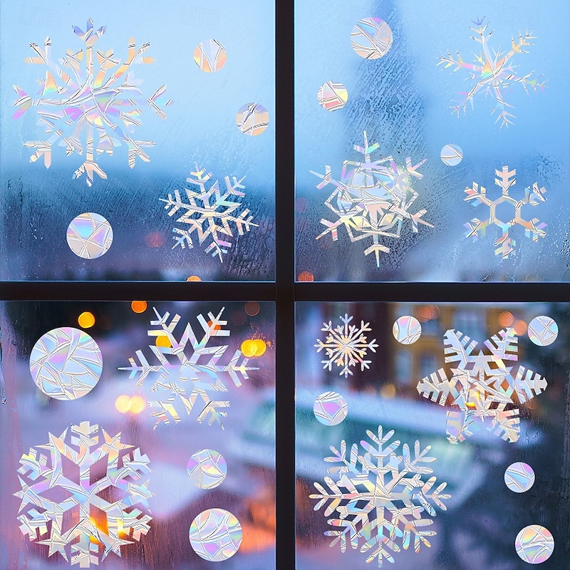 Christmas Snowflake Window Clings for Glass Windows Decorations Iridescent Static Snowflake Window Decal Stickers for Christmas Windows Decor