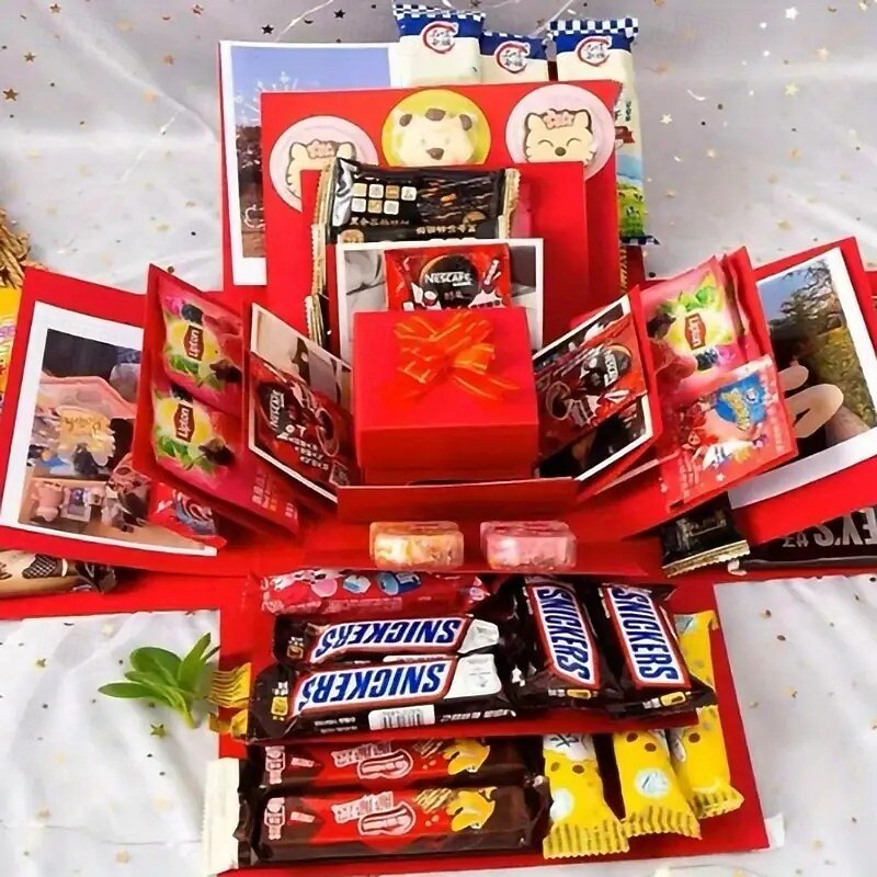 Surprise Christmas Gift Box Set with Lids, DIY Multi-Compartment Party Gift Packaging Kit for Birthdays, Valentine’s Day, Christmas, Proposals, and Special Occasions, Food Not Included3