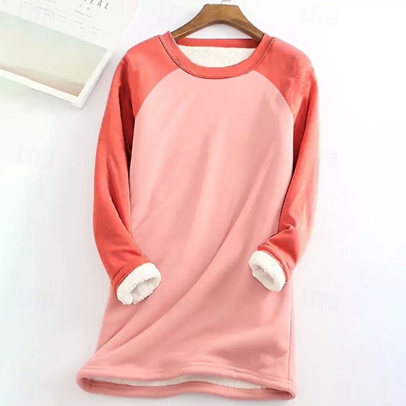 Women's Fleece Lined Pullover Sweatshirt Pajamas Pullover Sweatshirt Sweatshirts Color Block Streetwear Casual Long Sleeve Crew Neck Regular Tops Home Street Holiday Patchwork Pink Light Grey Winter