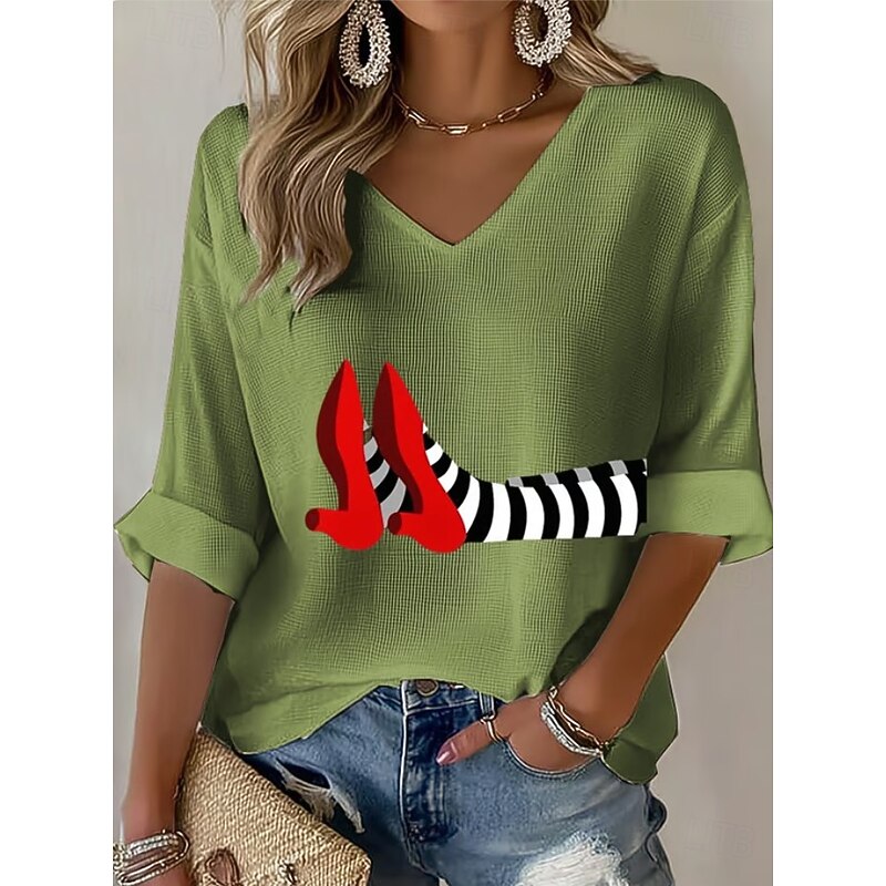 Halloween Women's Boho T-shirt Graphic Pumpkin Elegant Vintage Fashion Half Sleeve V Neck Regular Tops Daily Going out Weekend Black White Orange Green Gray Summer Spring Fall2
