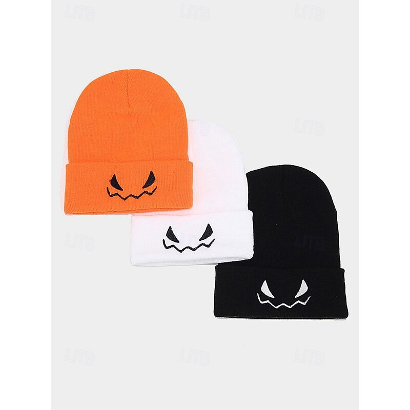 Unisex Halloween Pumpkin Smile Knit Hat - Soft Ribbed Cuffed Winter Hat, Stretch Acrylic, Embroidered Pumpkin Face - For Costume Parties, Trick-or-Treating, Fall Festivals and Everyday Wear4