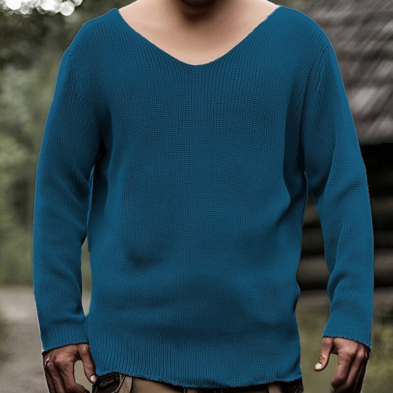 Men's Pullover Sweater Jumper Casual Sweater Knit Sweater Ribbed Crochet Knit Tunic Knitted Plain V Neck Fashion Casual Vacation Daily Wear Clothing Apparel Fall Winter Black Blue S M L