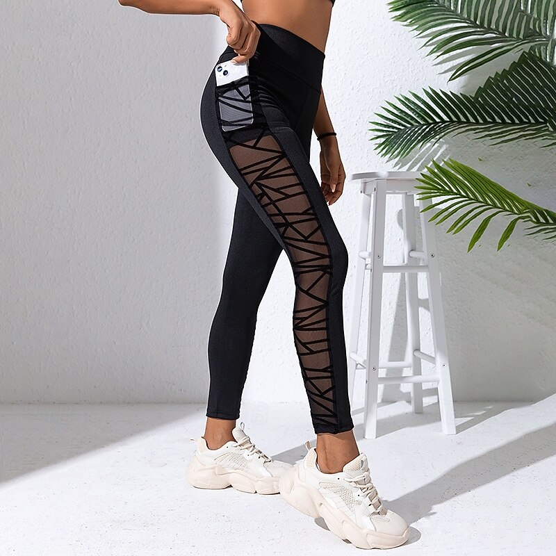 Women's Compression Pants Yoga Leggings with Pockets Tummy Control High Waist Gym Athletic Running Bottoms Solid Color Black Fall Sports Activewear2