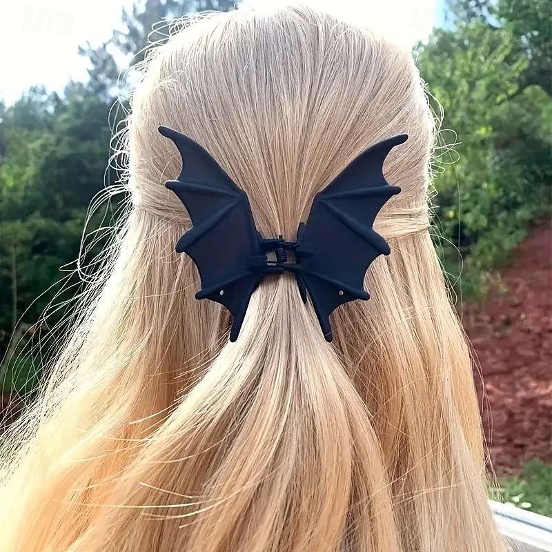 2 pcs Halloween Bat Hair Clips, Gothic Punk Bat Wing Metal Ponytail Accessories for Women, Durable Plastic, Perfect for Halloween and Christmas Parties, Gothic Punk Hair Decoration