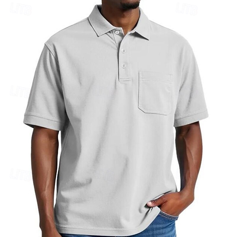 Men's Golf Shirt Golf Polos Shirts Work Casual Lapel Short Sleeve Basic Modern Plain Pocket Buttons Summer Regular Fit Black White Light Green Red Navy Blue Light Purple Golf Shirt3