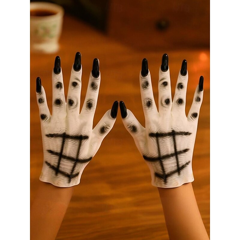 Women's Skeleton Hand Gloves – Halloween Themed Vinyl Gloves with Black and White Design, Perfect for Costume Parties and Halloween Events4