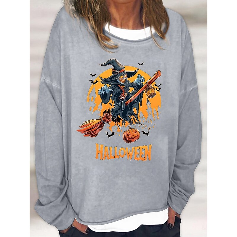 Halloween Women's Sweatshirts Casual Long Sleeve Crew Neck Regular Tops Casual Print Black White Pink Khaki Gray Fall Winter2